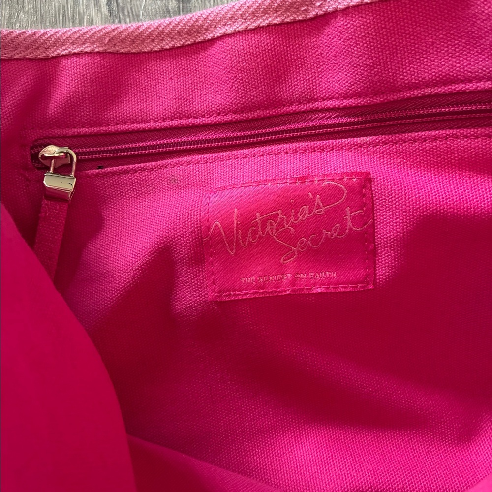 PINK Victoria's Secret Hot Pink Canvas Crossbody with Silver Crest - Picture 4 of 5